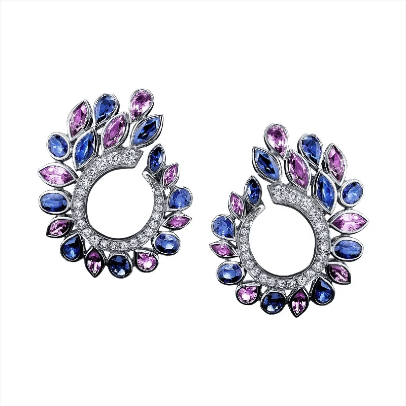 chunky earrings for women-Blue and Pink Sapphire De la Vie Earrings