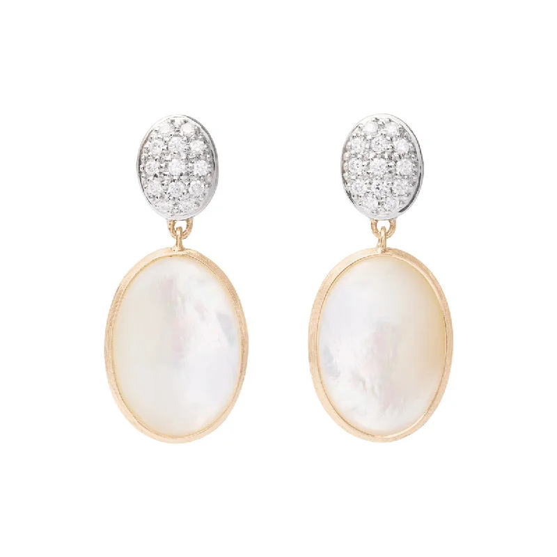 diamond drop stud earrings for women-18K Yellow Gold Siviglia Mother of Pearl and Diamond Two Drop Earrings