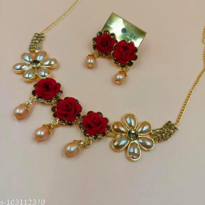 ethnic necklaces for women-Pooja Bangles Gold Plated Flower Necklace Set