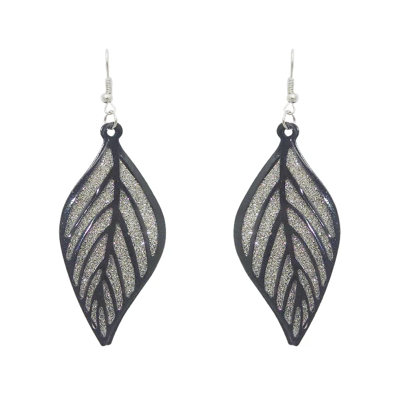 abstract earrings for women-Urthn Black Plated Leaf Design Dangler Earrings - 1307925