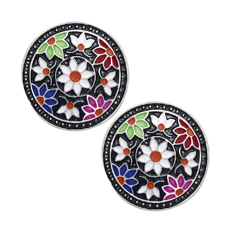 elegant earrings for women-Mahi Black Meenakari Work Enamelled Floral Design Round Shaped Dangler Earrings for Women (ER1109723R)