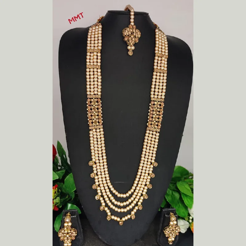 woven necklaces for women-Lucentarts Jewellery Gold Plated Beads Long Necklace Set