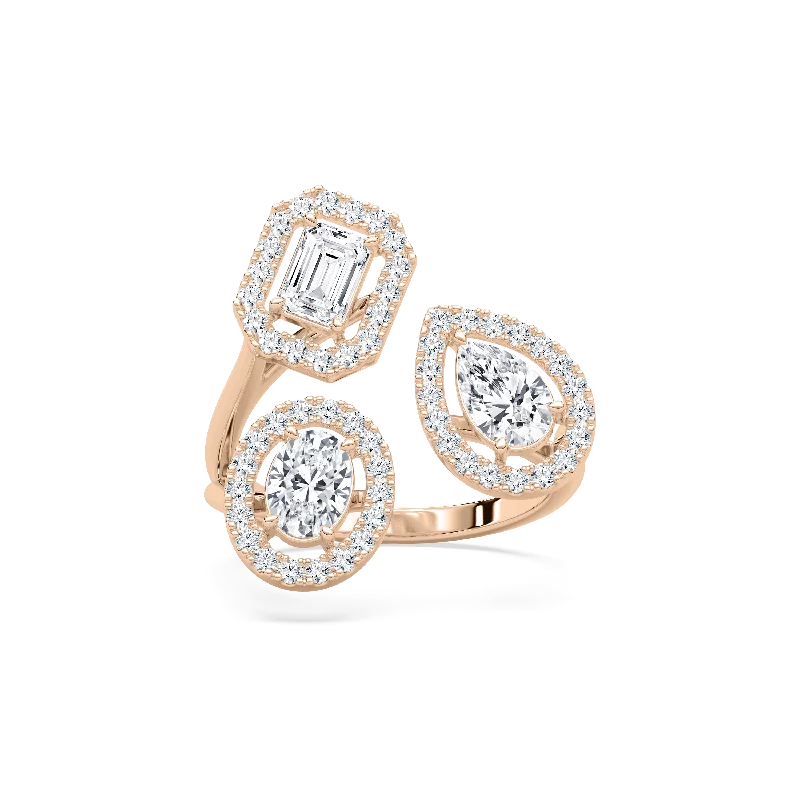 vintage engagement rings for women-Three Stone Halo Fashion Ring