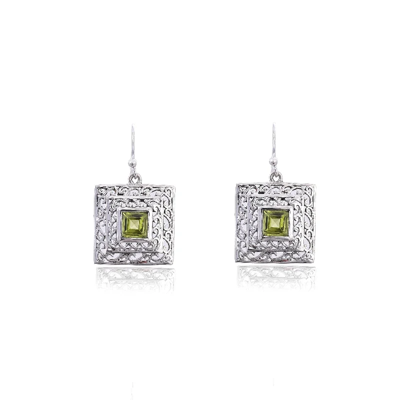 silver drop earrings for women-Silver Mountain 925 Sterling Silver Peridot Earring