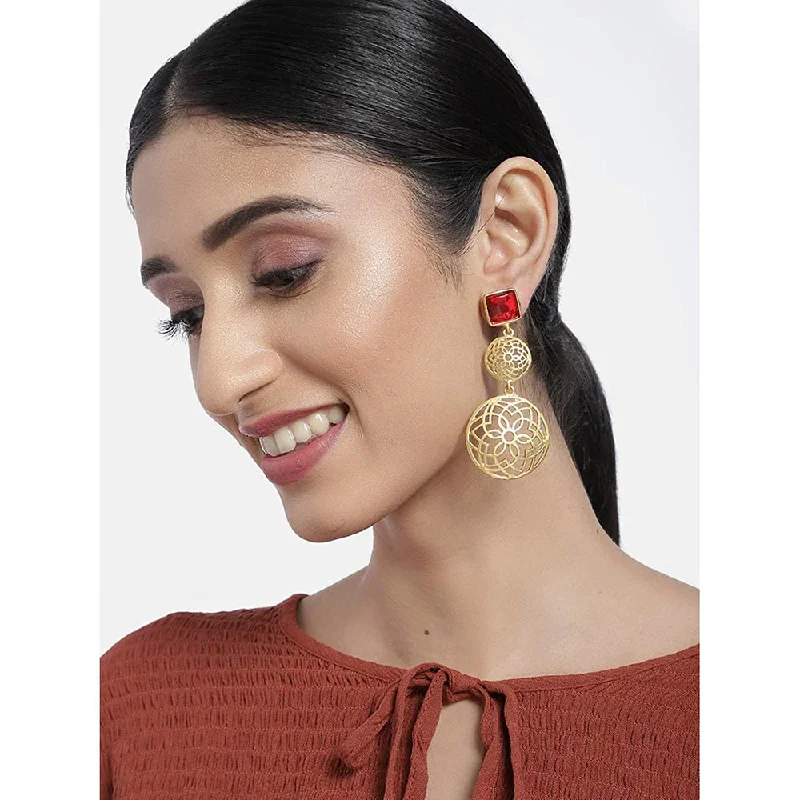 sterling silver earrings for women-Etnico Traditional Red Gold Plated Matte Finish Zinc Alloy Fancy Earrings for Women (E2811R)