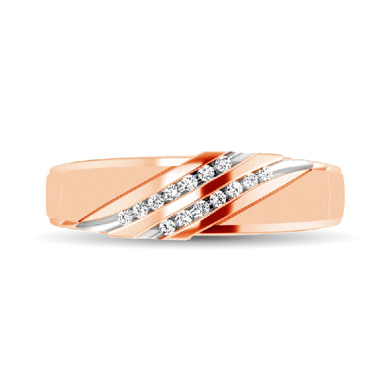 rose gold engagement rings for women-Diamond Accent 1/5 Ctw Men's  Slant Wedding Band in 10K Rose Gold