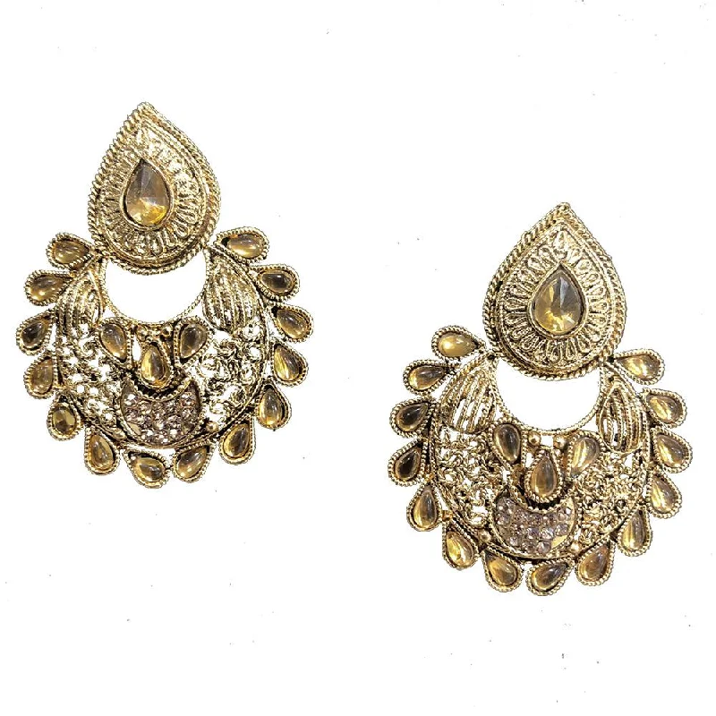 white gold earrings for women-Shreeji Brown Austrian Stone And Kundan Gold Plated Dangler Earrings - SE_476