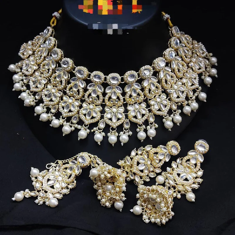 bold necklaces for women-Manisha Jewellery Gold Plated Kundan Stone Necklace Set