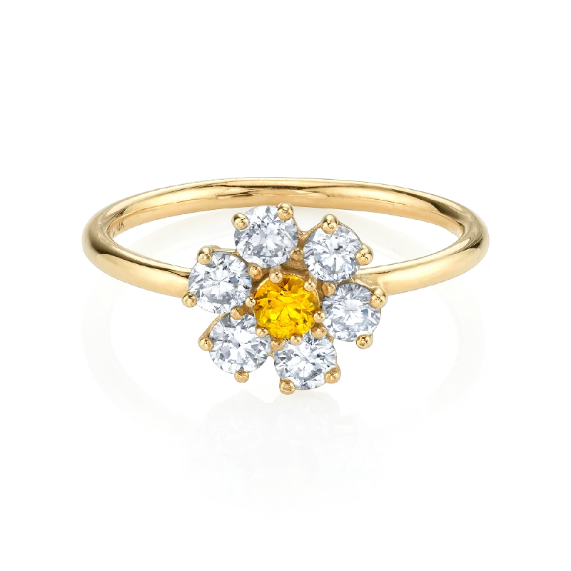 floral rings for women-Teddy Flower Ring - White Diamond / 14k Yellow Gold