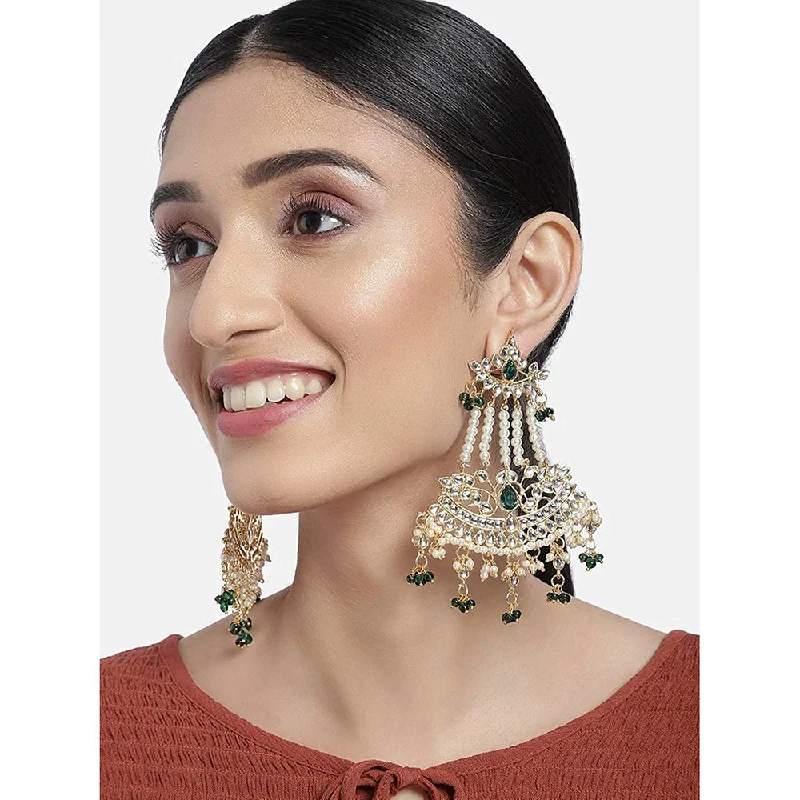 cocktail earrings for women-Etnico Gold Plated Traditional Kundan & Pearl Dangler Drop Paasa Earrings For Women (E2636G)