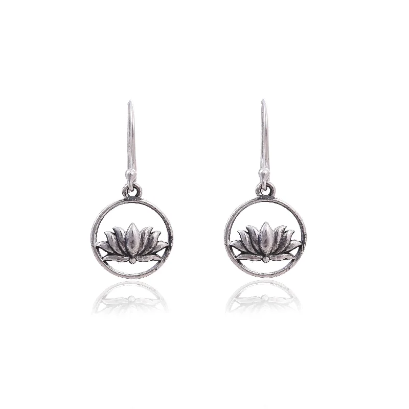 diamond drop stud earrings for women-Silver Mountain Silver 925 Lotus Hook Earring