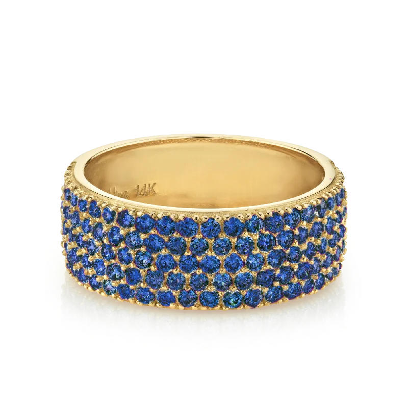 unique silver rings for women-Medium Cigar Band - Blue Sapphire / 14k Yellow Gold