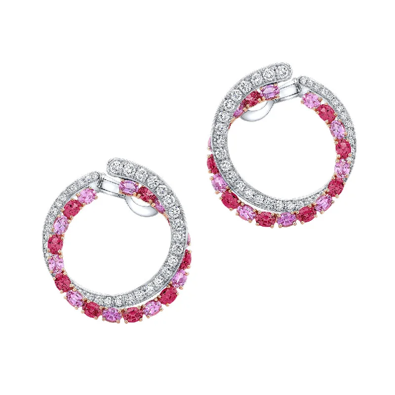 gold dangle earrings for women-Ruby, Sapphire and Diamond Hoop Earrings