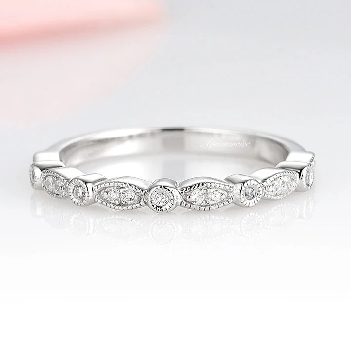 high-end engagement rings for women-Luxe Vintage Diamond Wedding Band- 10K/ 14K/ 18K White Gold