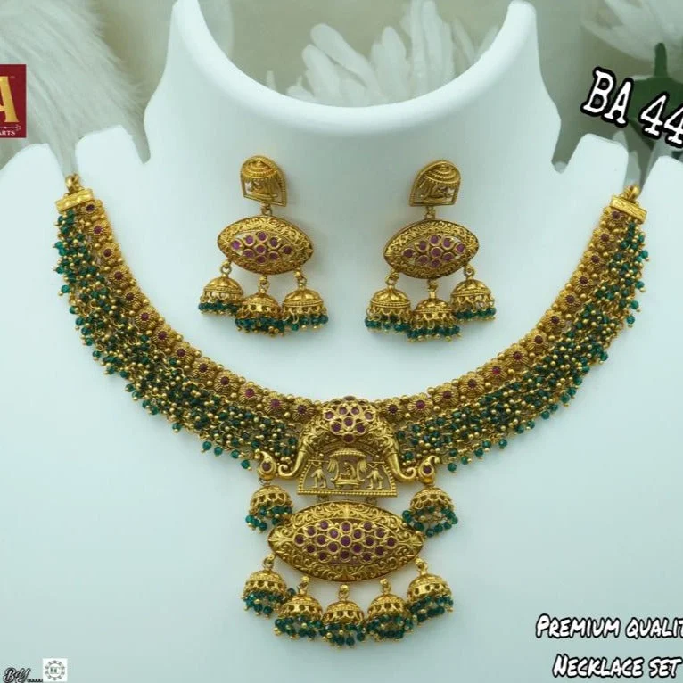 stylish necklaces for women-Bhargav Arts Gold Plated Pota Stone Necklace Set