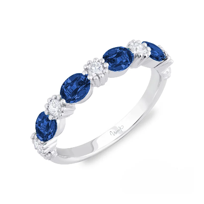 vintage style engagement rings for women-Blue Sapphire Diamond Wedding Band