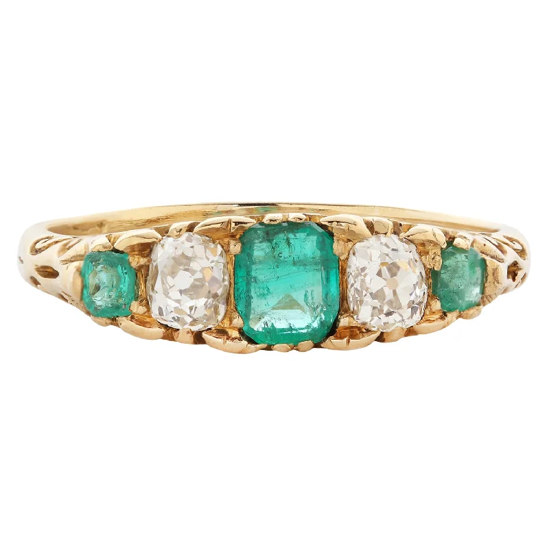 double band rings for women-Emerald & Diamond Half Hoop Ring