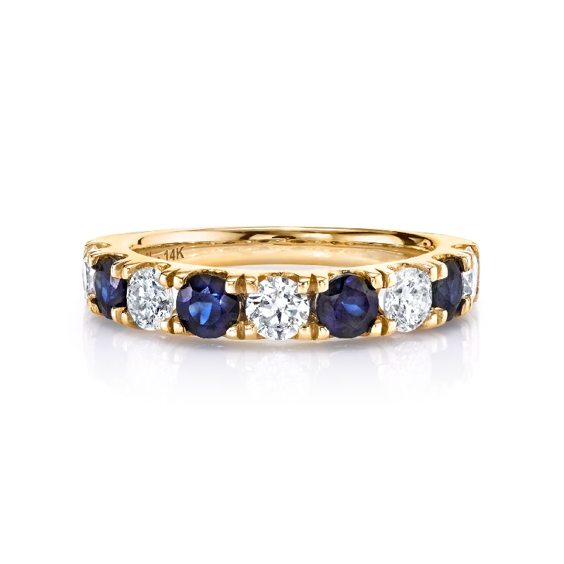 infinity rings for women-Classic Band - White Diamond and Blue Sapphire / 14k Yellow Gold