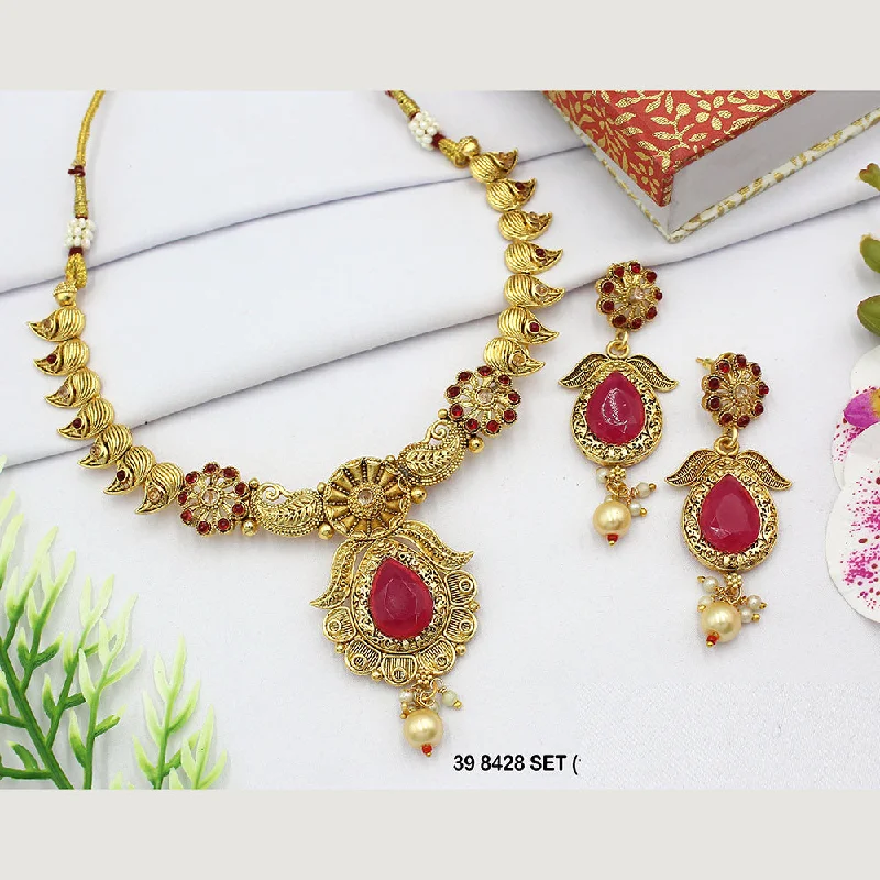 charm necklaces for women-Mahavir Gold Plated Pota Stone Necklace Set