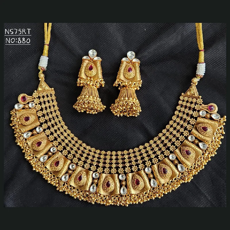 wedding day necklaces for women-Kala Creation Gold Plated Pota Stone Necklace Set