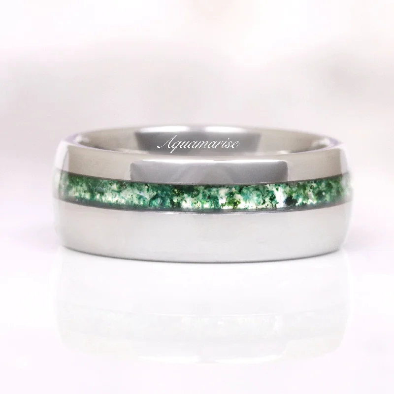 large diamond engagement rings for women-Moss Agate Wedding Band- 8MM Tungsten