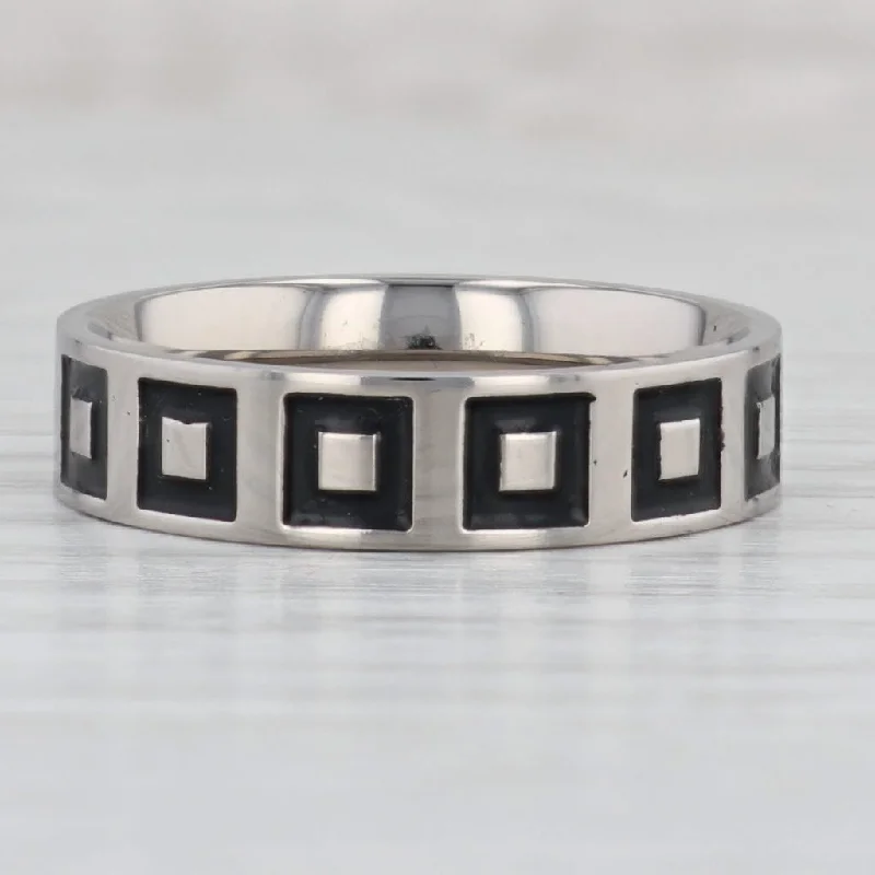 handmade engagement rings for women-New Square Pattern Titanium Ring Size 10 1/4 Men's Wedding Band