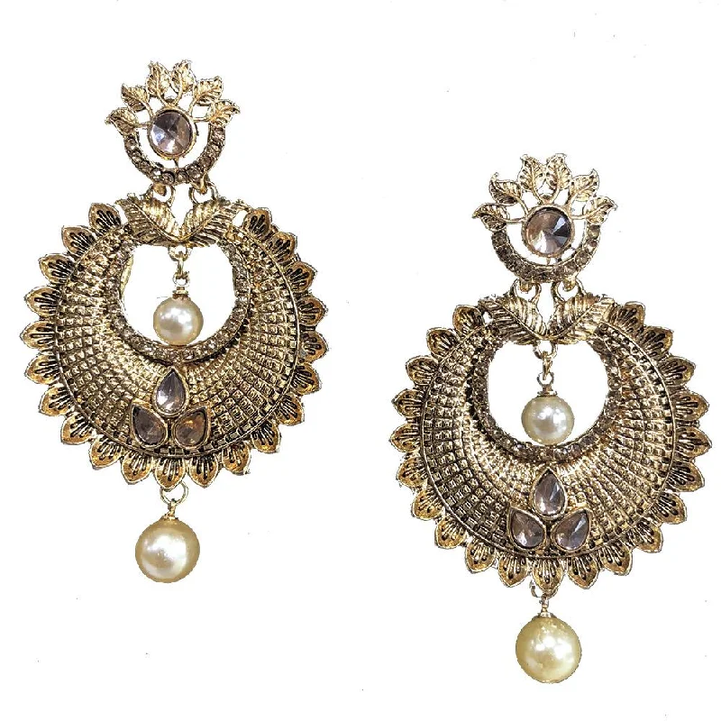 fine jewelry earrings for women-Shreeji Brown Kundan Gold Plated Dangler Earrings - SE_779