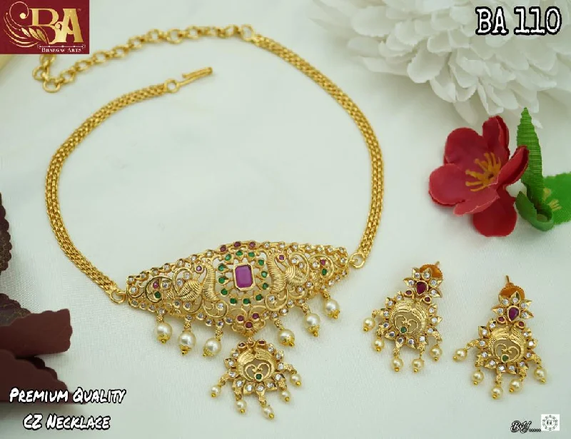 trendy choker necklaces for women-Bhargav Arts Gold Plated Pota Stone Choker Necklace Set