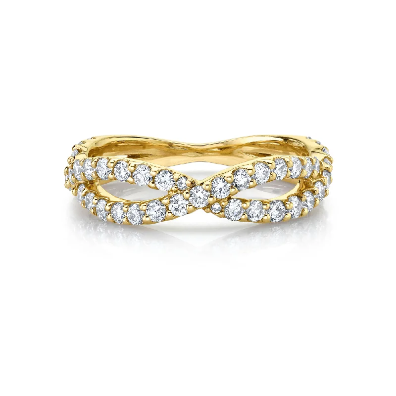 double band rings for women-Crossover Ring - White Diamond / 14k Yellow Gold