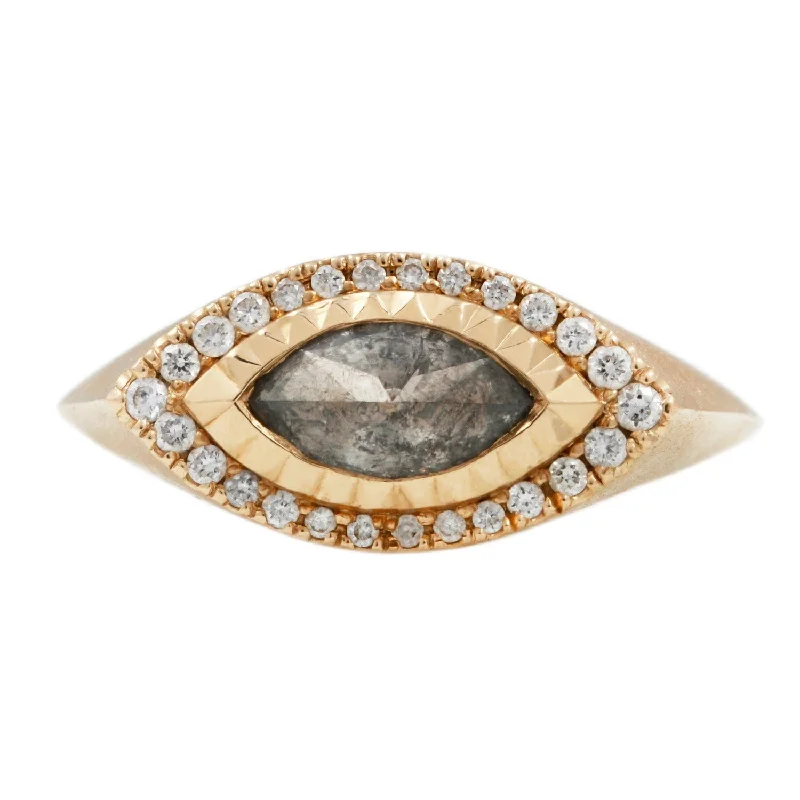 vintage inspired rings for women-Deco Eye Diamond Signet