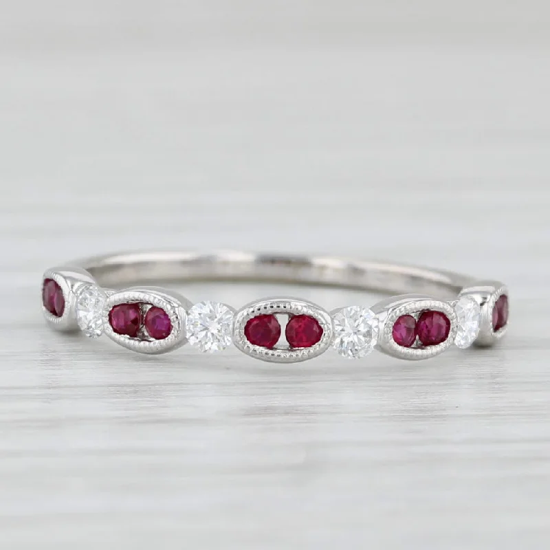 multi-stone engagement rings for women-0.40ctw Ruby Diamond Stackable Ring 14k White Gold Size 6.5 Wedding Band