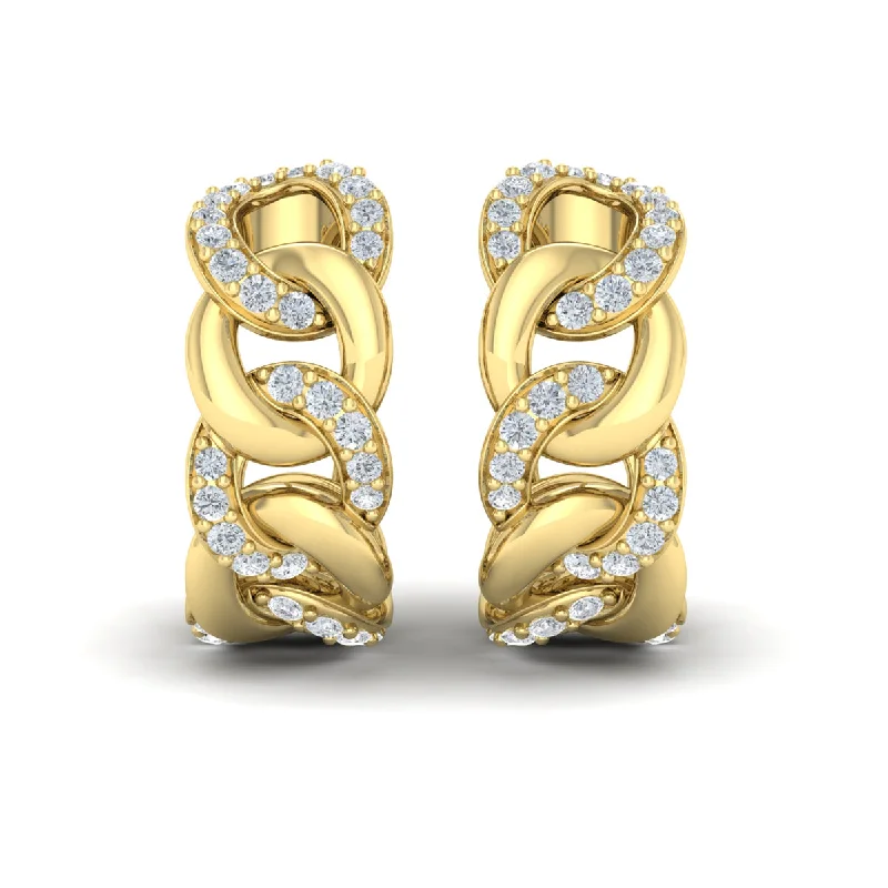 elegant earrings for women-Vlora Reina 14k Yellow Gold and Diamond Hoop Earrings VER60525