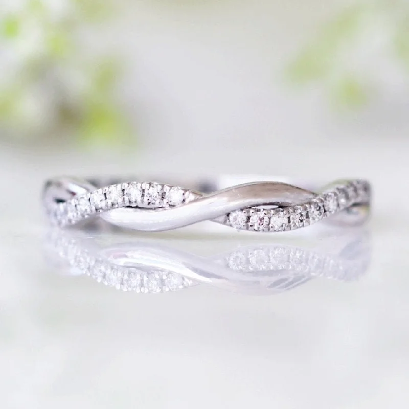 vintage diamond engagement rings for women-Petite Twisted Vine Diamond Wedding Band- 10K 14K 18K White Gold or Platinum