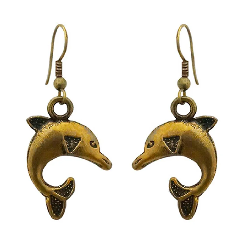 chandelier earrings for women-Kriaa Antique Gold Plated Dolphin Dangler Earrings