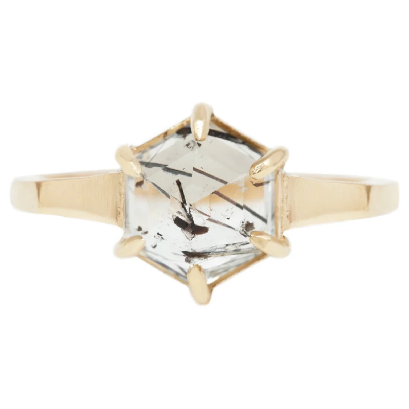 fashion statement rings for women-Large Quartz Hexagon Ring