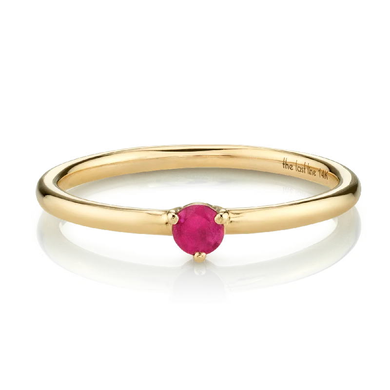 promise rings for couples-Solitaire Ring - Ruby / 14k Yellow Gold