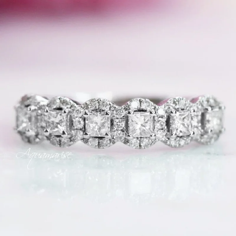 custom engagement rings for women-Princess Cut Diamond Wedding Band- 14K White Gold