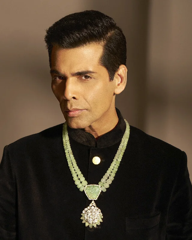 layered necklaces for women-Karan Johar - Carved Emerald Polki And Diamond Necklace