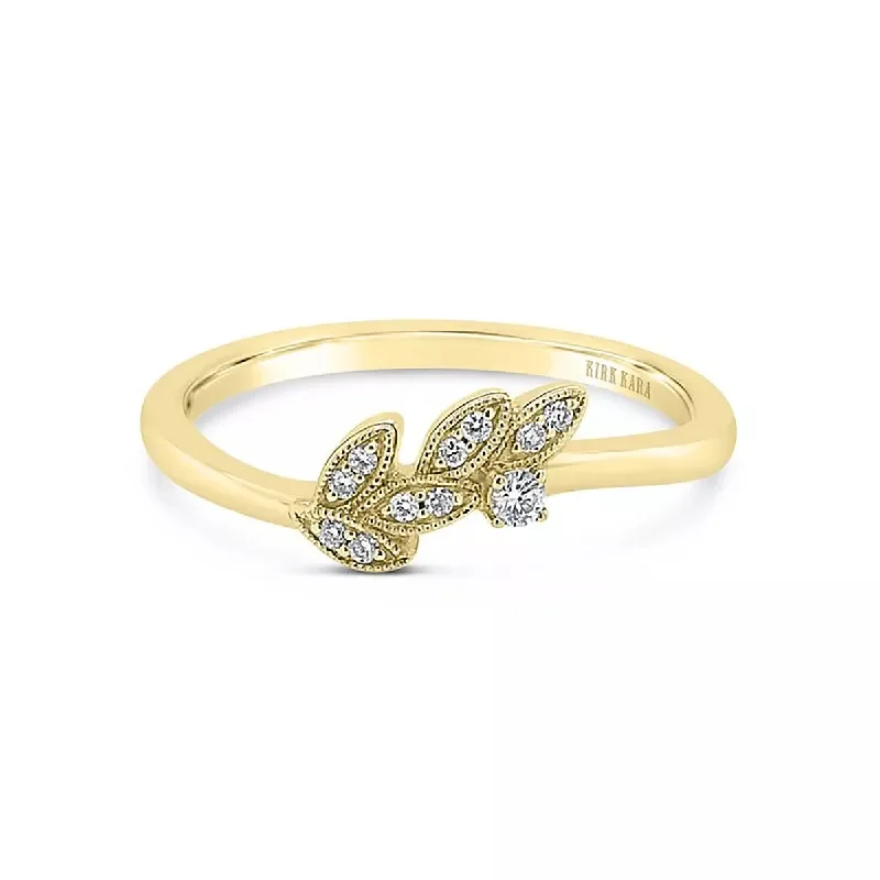 fancy engagement rings for women-14K Yellow Gold Leaf Botanical Diamond Wedding Band