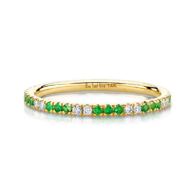 emerald rings for women-Perfect Eternity Band - White Diamond and Tsavorite / 14k Yellow Gold