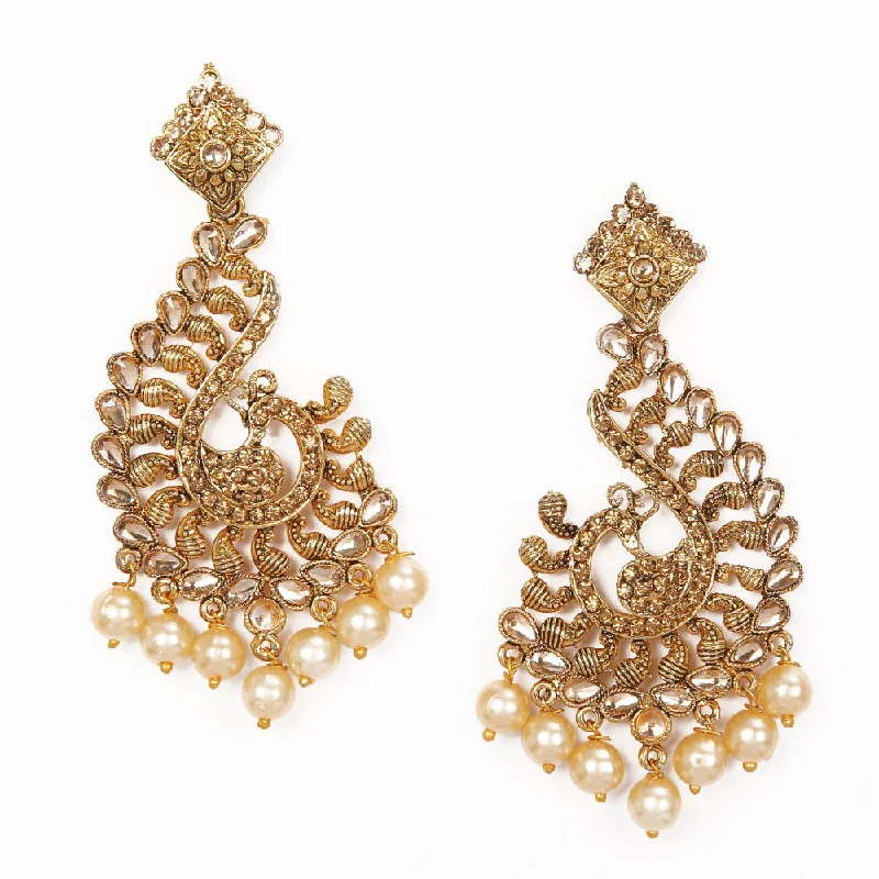 stud earrings for women-Shreeji Brown Stone And Kundan Gold Plated Dangler Earrings