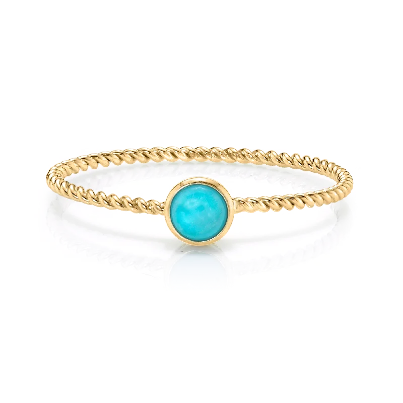 heart-shaped rings for women-Bezel Twist Ring - Turquoise / 14k Yellow Gold