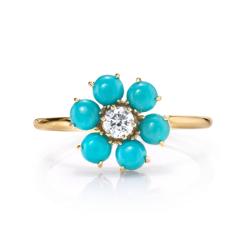 ruby rings for women-Teddy Flower Ring - Turquoise / 14k Yellow Gold