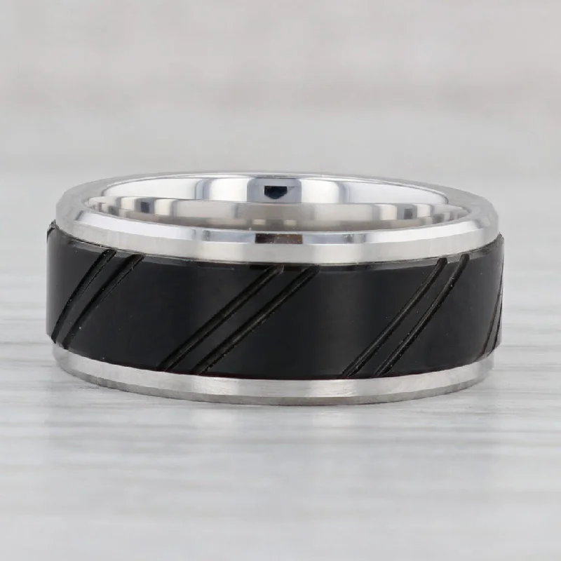 wedding and engagement ring sets for women-New Triton Tungsten Men's Ring Size 10.5 Wedding Band Black Silver