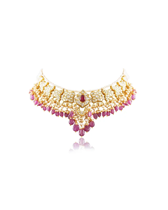 delicate chain necklaces for women-Meena Polki Necklace