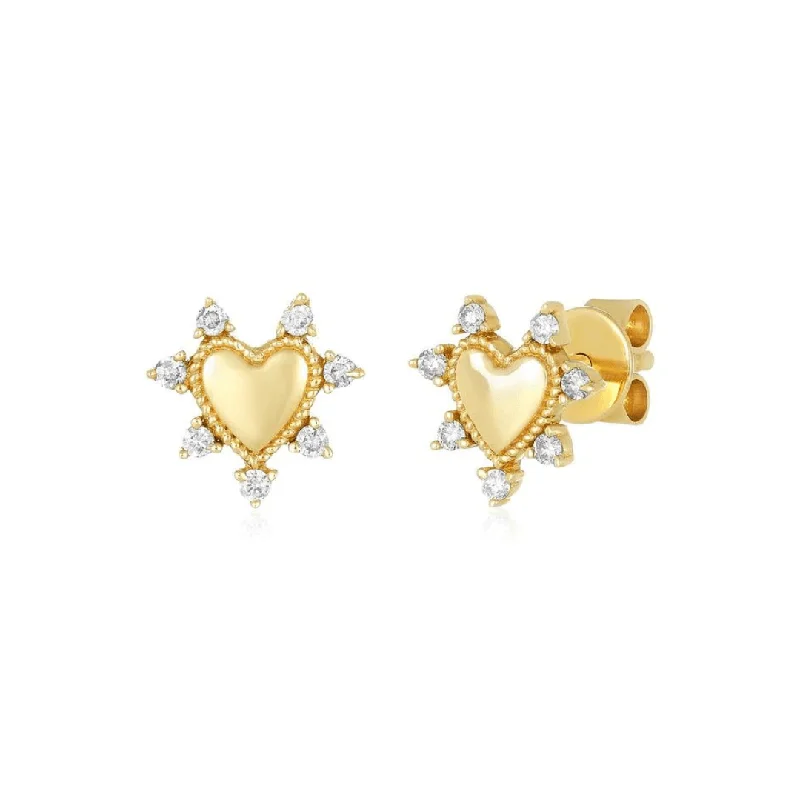 cross earrings for women-Gold & Diamond Heart Studs