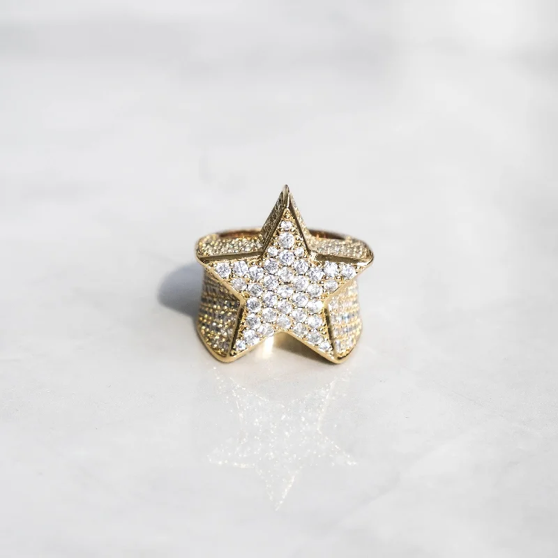 chic rings for women-Iced Star Ring Gold