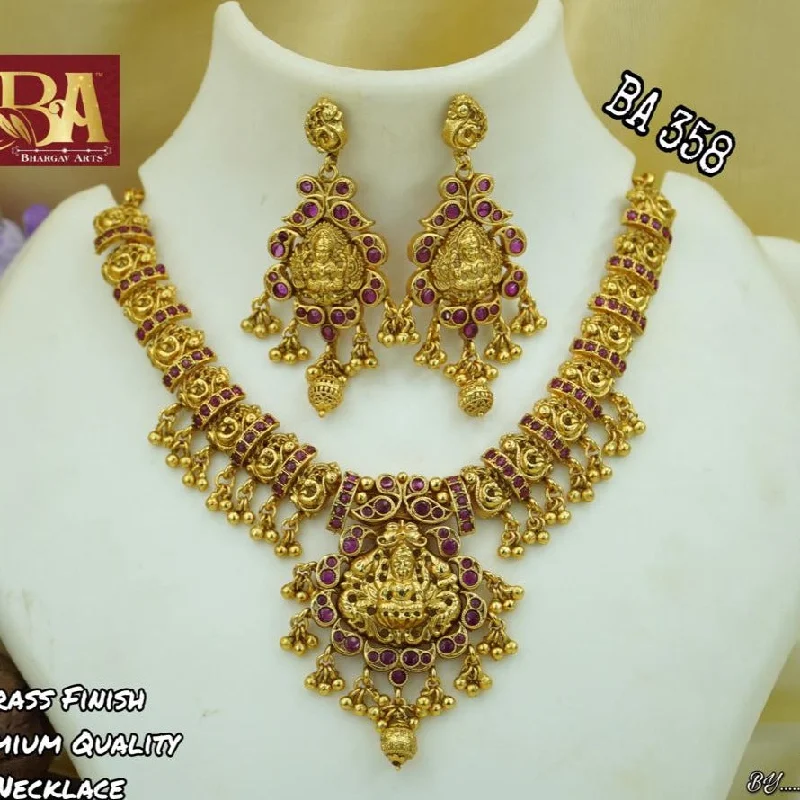 bridal necklaces for women-Bhargav Arts Gold Plated Pota Stone Temple Necklace Set