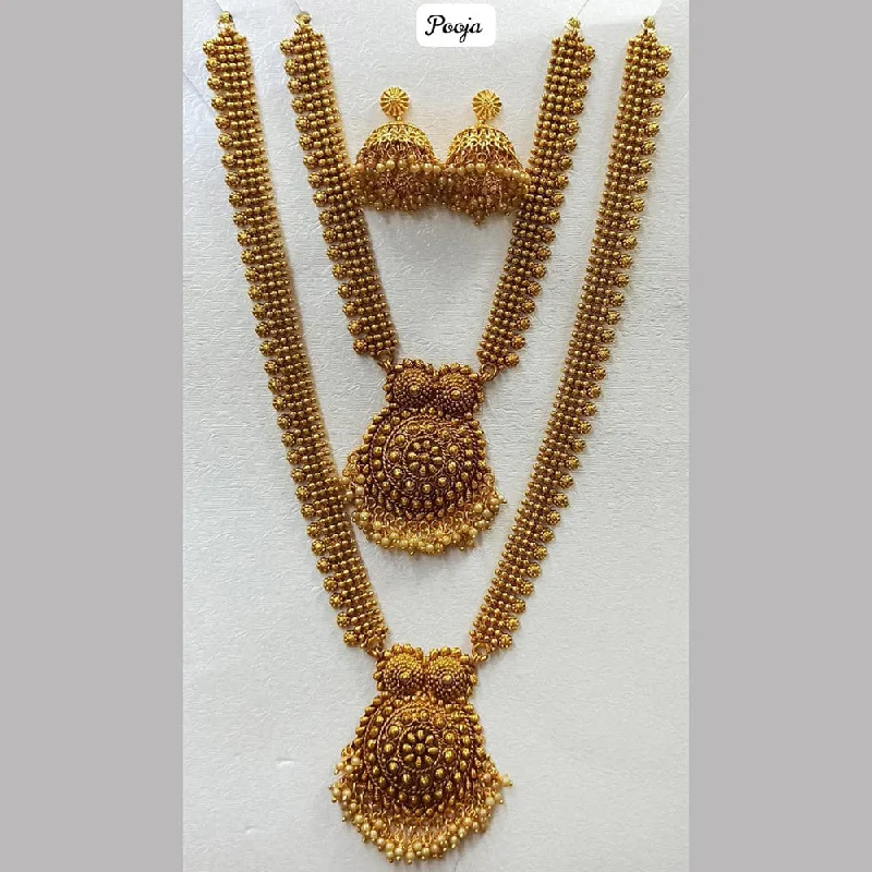 woven necklaces for women-Pooja Bangles Gold Plated Double Necklace Set