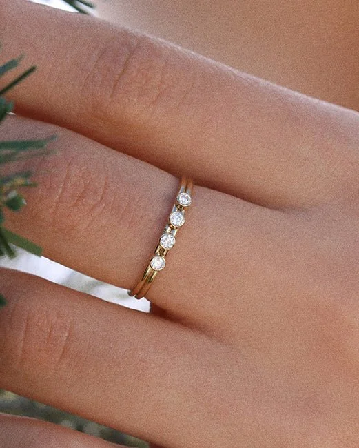 eternity rings for women-Four CZ Ring  - 14k Yellow Gold Fill